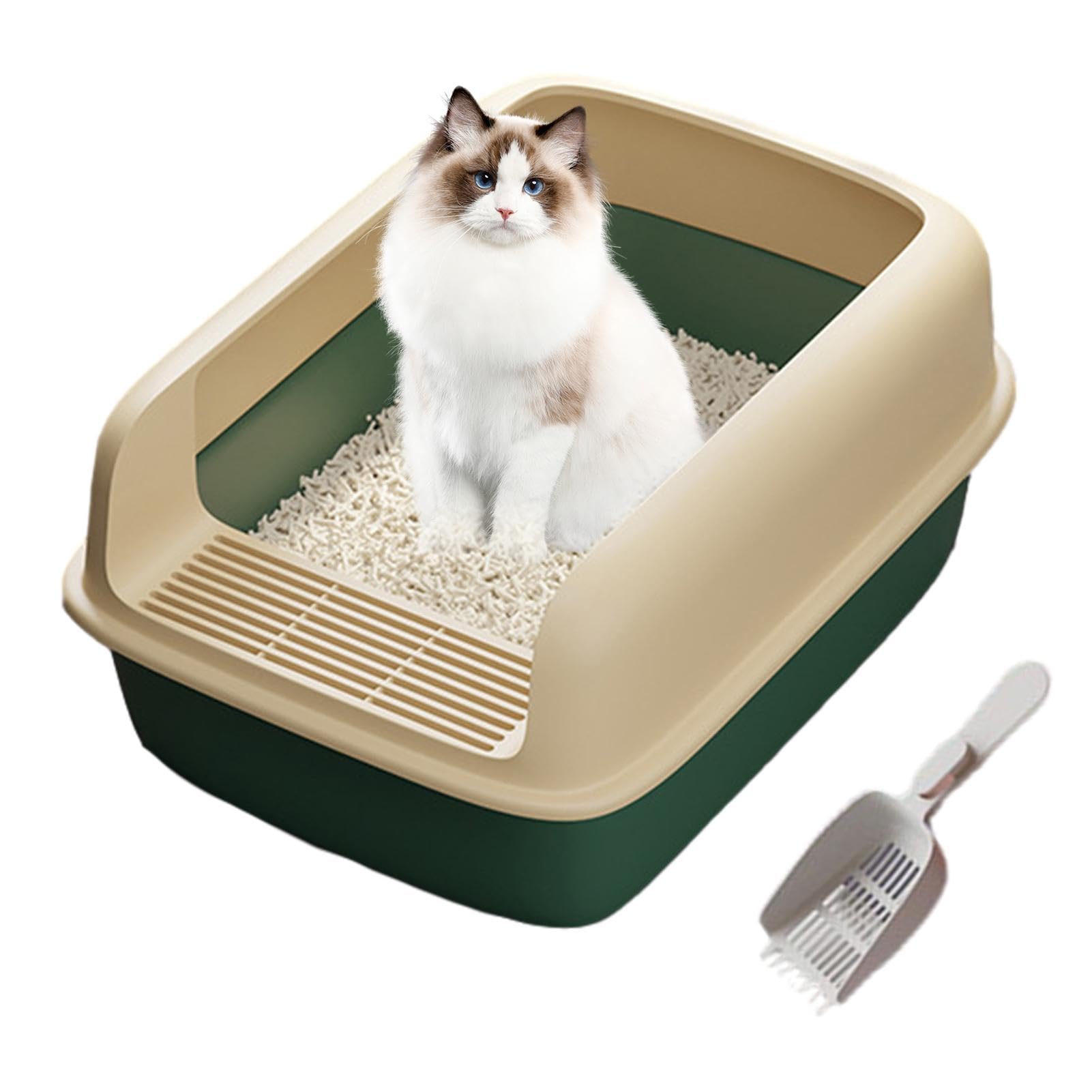 Renchey High Wall Cat Litter Box - High Back Extra Large Open Top Litter Box with Scooper | Easy Access Side Opening Cat Litter Pan for Indoor Cat, Cat Toilet Supplies