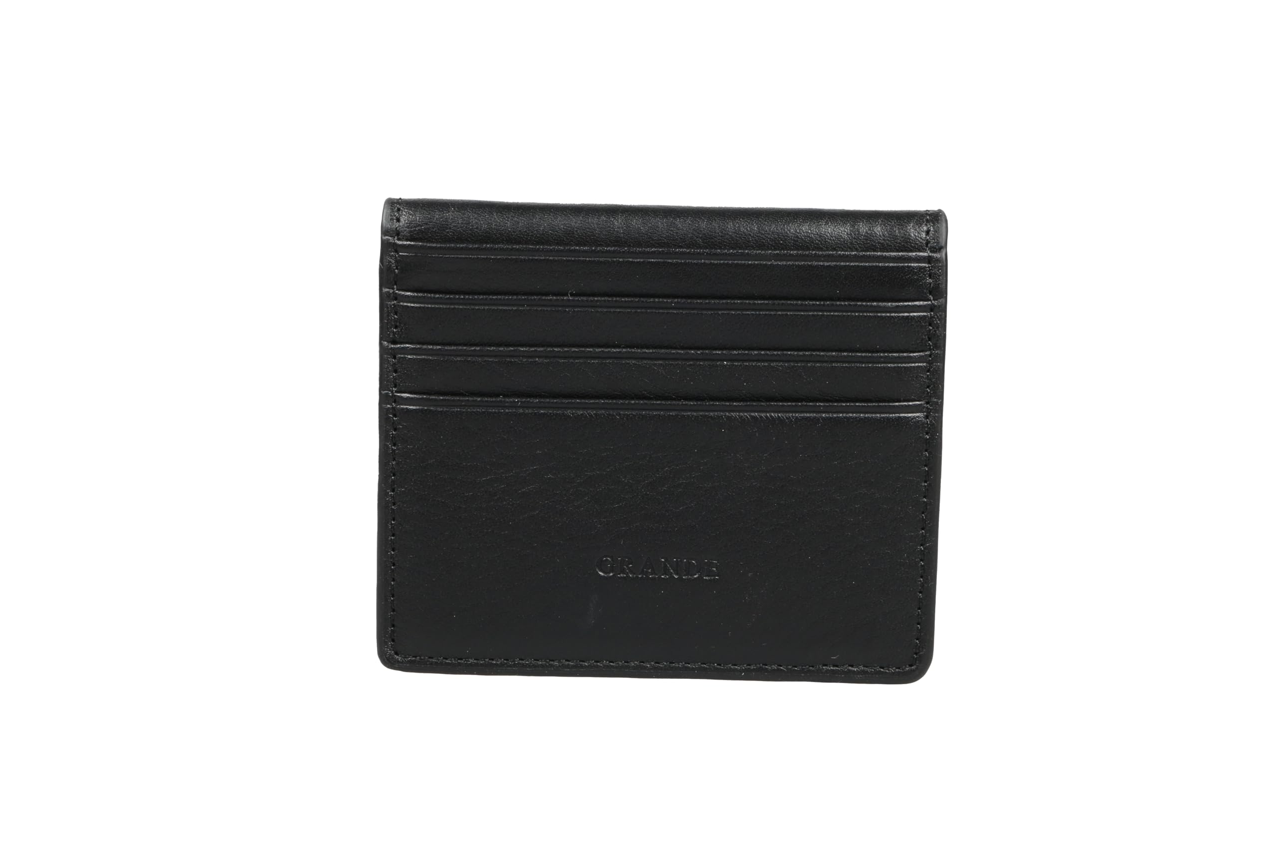 grande 762 Genuine Leather Card Holder For Men Slim Minimalist Card Case Small Magnetic Wallet - Black