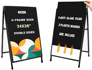 24x36 Inches Double Sided Heavy Duty Slide-in Folding A-Frame Sidewalk Curb Sign Stand Display Poster Boards Poster Holder Frame Chalkboard Sign, (Black-Metal)