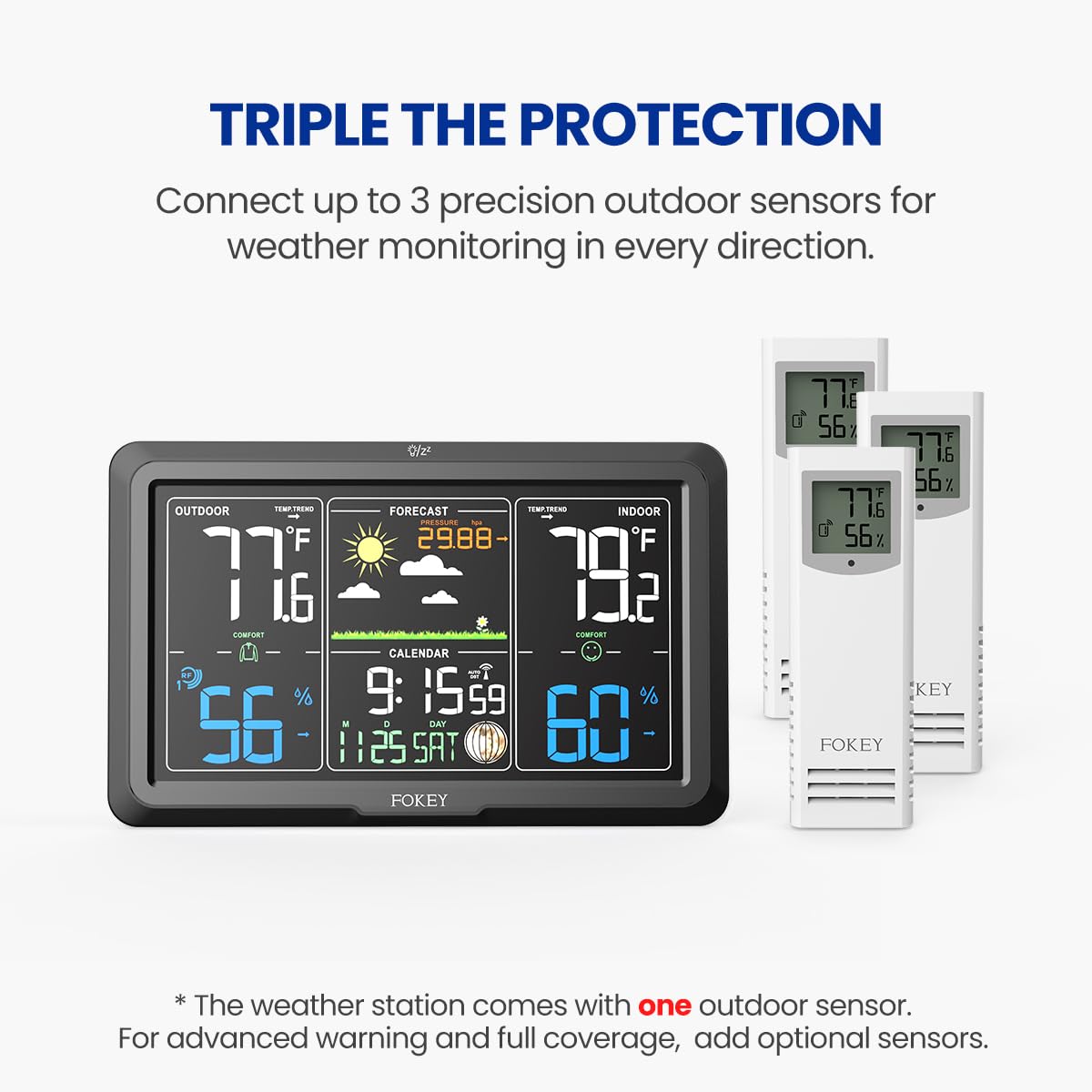 Weather Station Wireless Indoor Outdoor, Indoor Outdoor Thermometer Wireless Clock, Weather Stations Digital Home Gauge 7.6in Large Display Atomic Clock Temperature Humidity Phase, Black