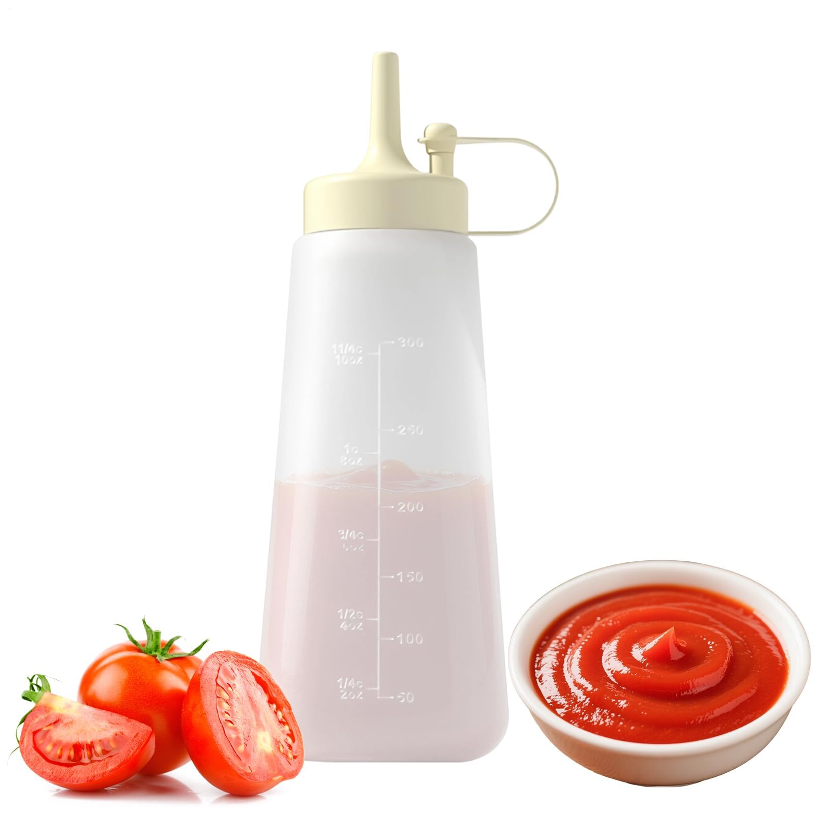 Dispensador de salsas, botella de almacenamiento de alimentos de 300 ml con cierre seguro y punta de vertido controlada, herramienta de cocina recargable para cocinar, catering, servicio de picnic
