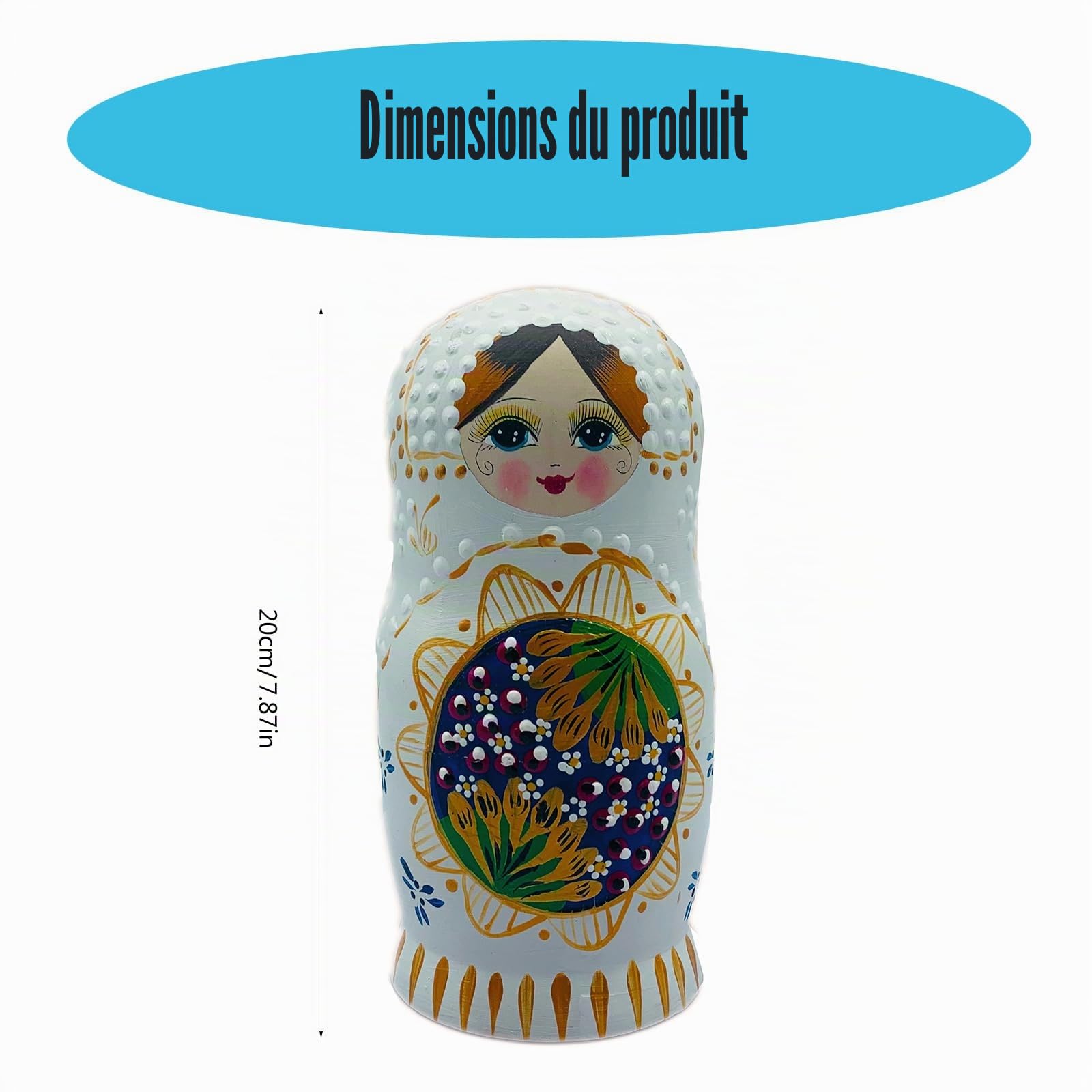 Matryoshka Lot de 7 poupées russes en bois peintes à la main pour décoration de poupées Matriochka Artisanat