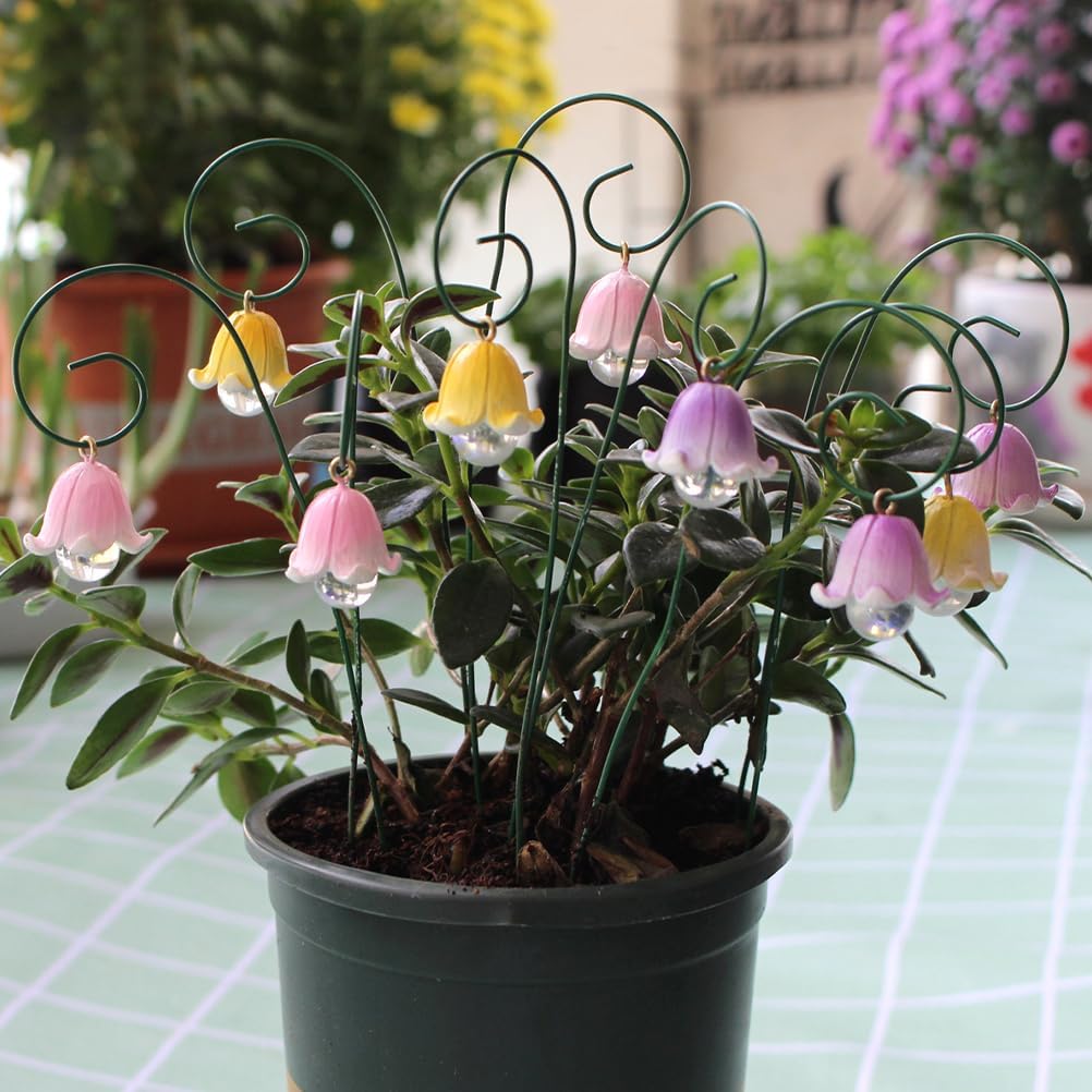 Sosoport 9pcs Flower Garden Stakes Fake Lily of The Valley Plant Stakes Artificial Lily Flowers Metal Lily of Valley Yard Stakes Decorations