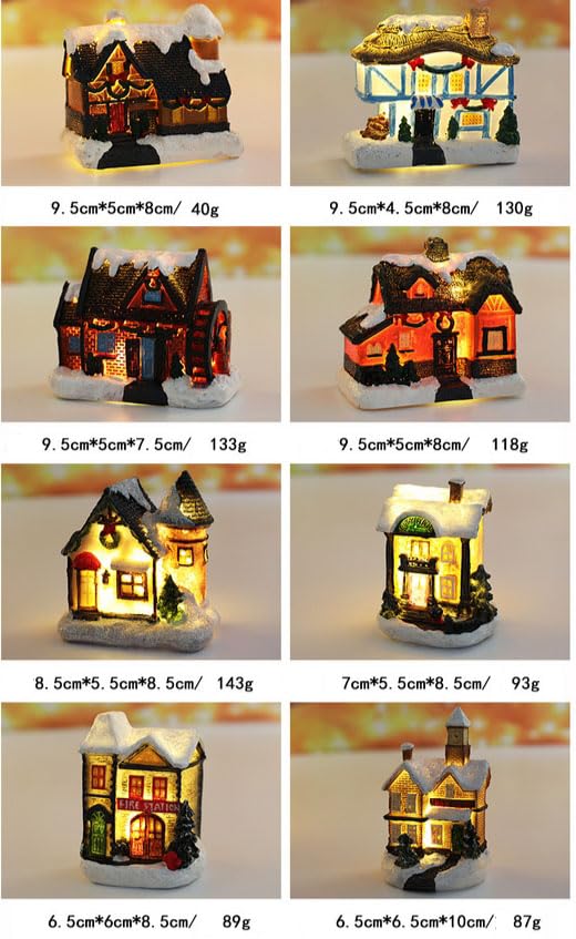 Christmas Village House Christmas Village Sets with Snow Christmas Tree LED Light Christmas Resin Village House Accessories Desktop Ornament Christmas Collectible Building for Christmas Home Decor A
