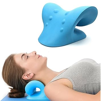 HKML Plastic Neck and Shoulder Relaxer for TMJ Pain Relief and Cervical Traction Device for Spine Alignment, Neck Stretcher Chiropractic Pillow for Neck Pain Relief, Blue - image, photos