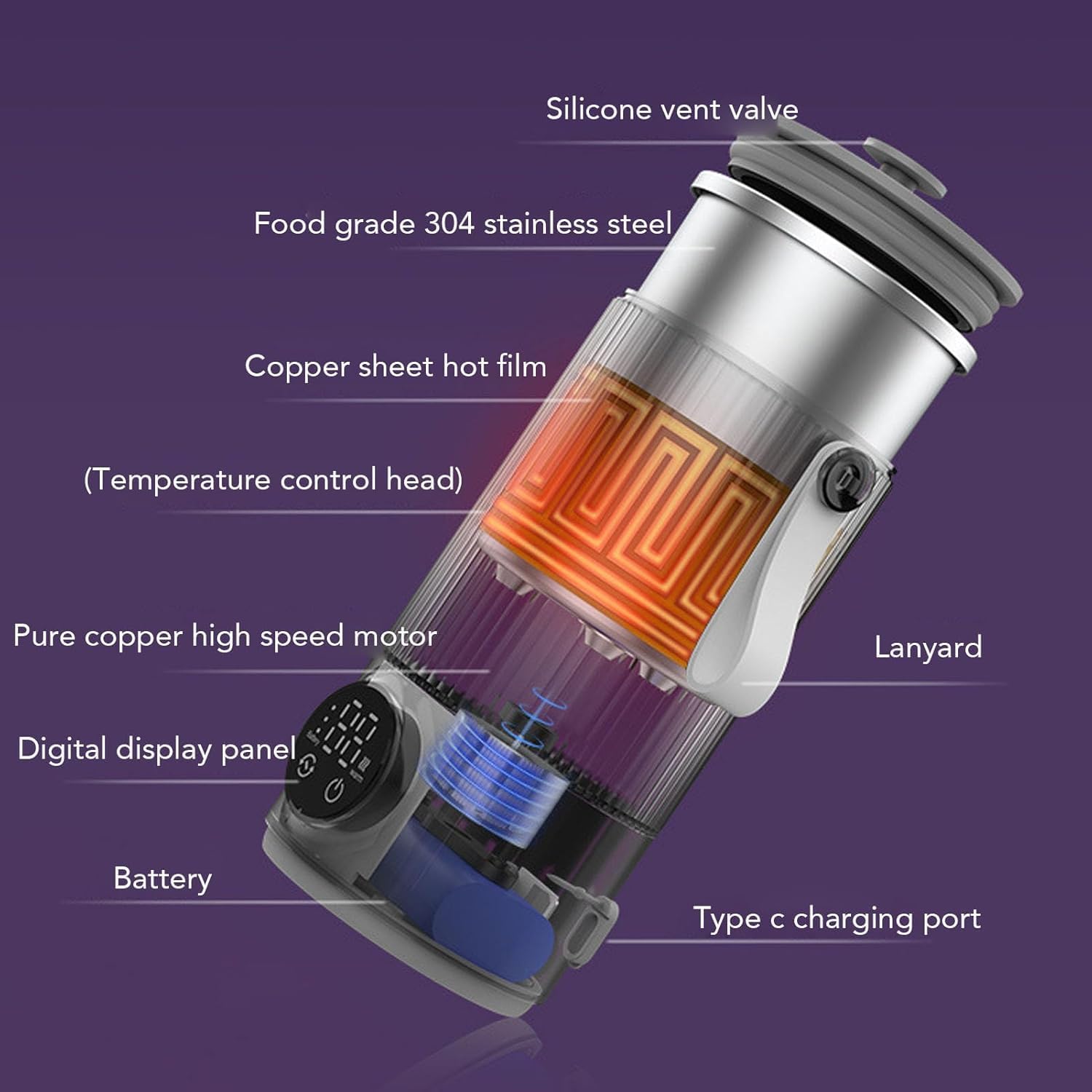 Montalatte elettrico 4 in 1 e scaldalatte, senza fili, portatile, con controllo della temperatura e riscaldamento rapido, vaporizzatore automatico del latte
