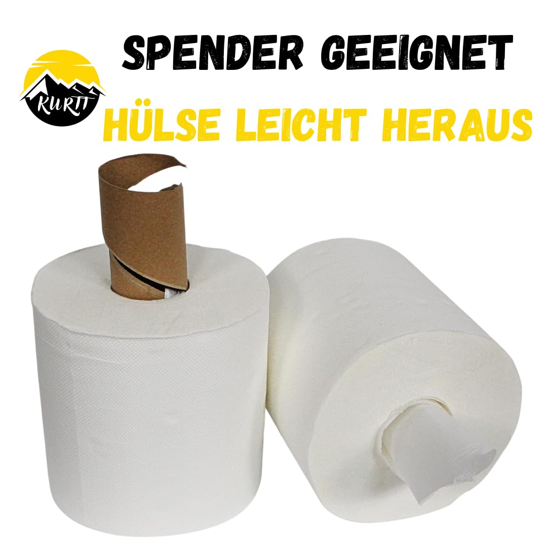 KURTT - Handtuchrollen, Papierhandtuchrollen, Papierrollen MIDI Rollen 2-lagig Tissue Hochweiß 20cm breit 160m perforiert 450 Blatt (12 Rollen)