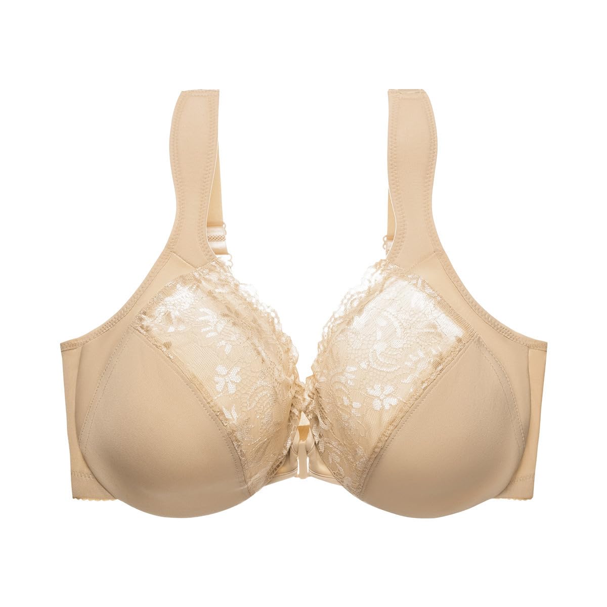 Ultracienki biustonosz z przodu zapinany na guziki w dużym rozmiarze, koronkowy, seksowny, z regulacją stalowego pierścienia, hurtowa bielizna(Skin_XL-Large)