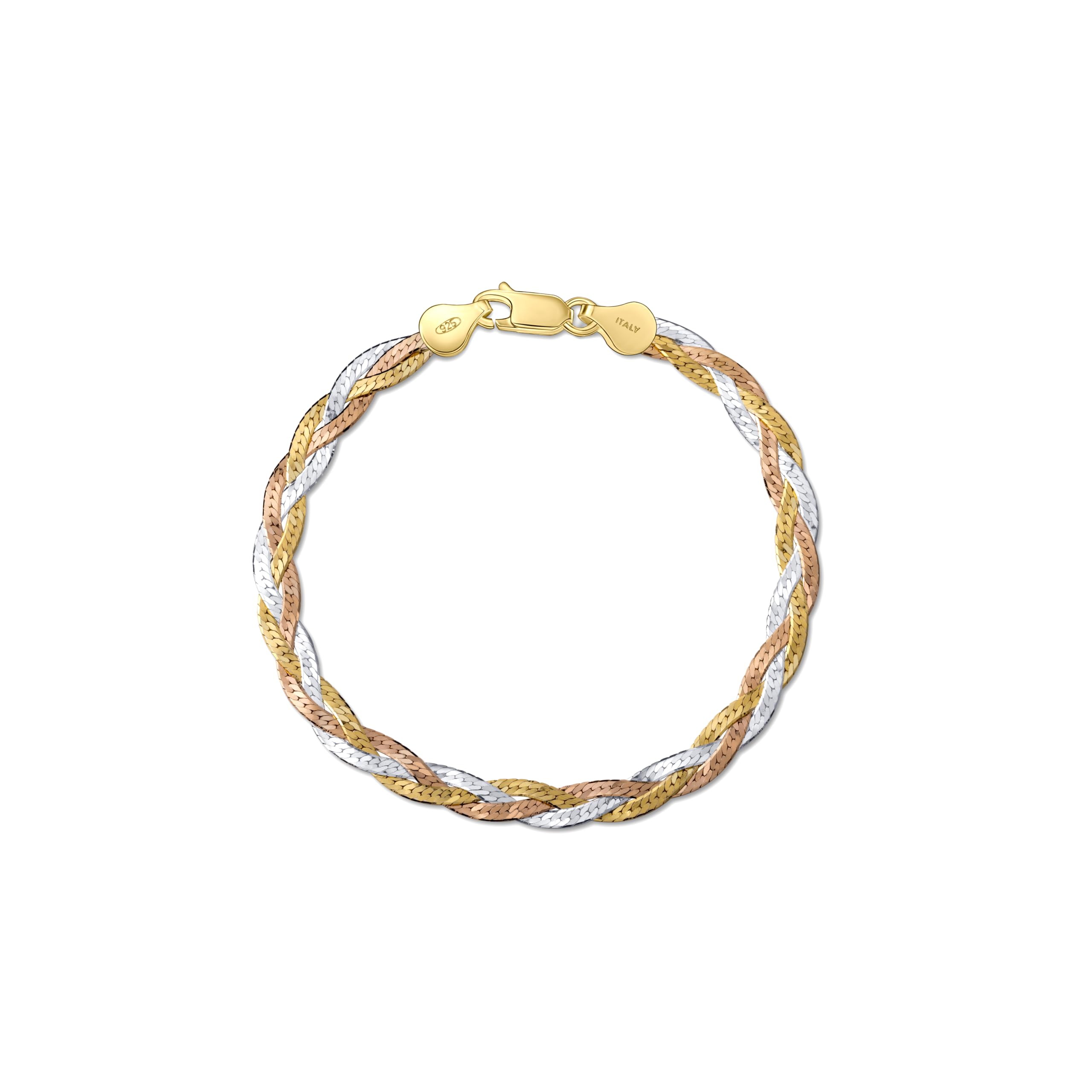 Amberta Bracciale da Donna in Argento Sterling 925 Maglia Spina di Pesce Lunghezza 19 cm
