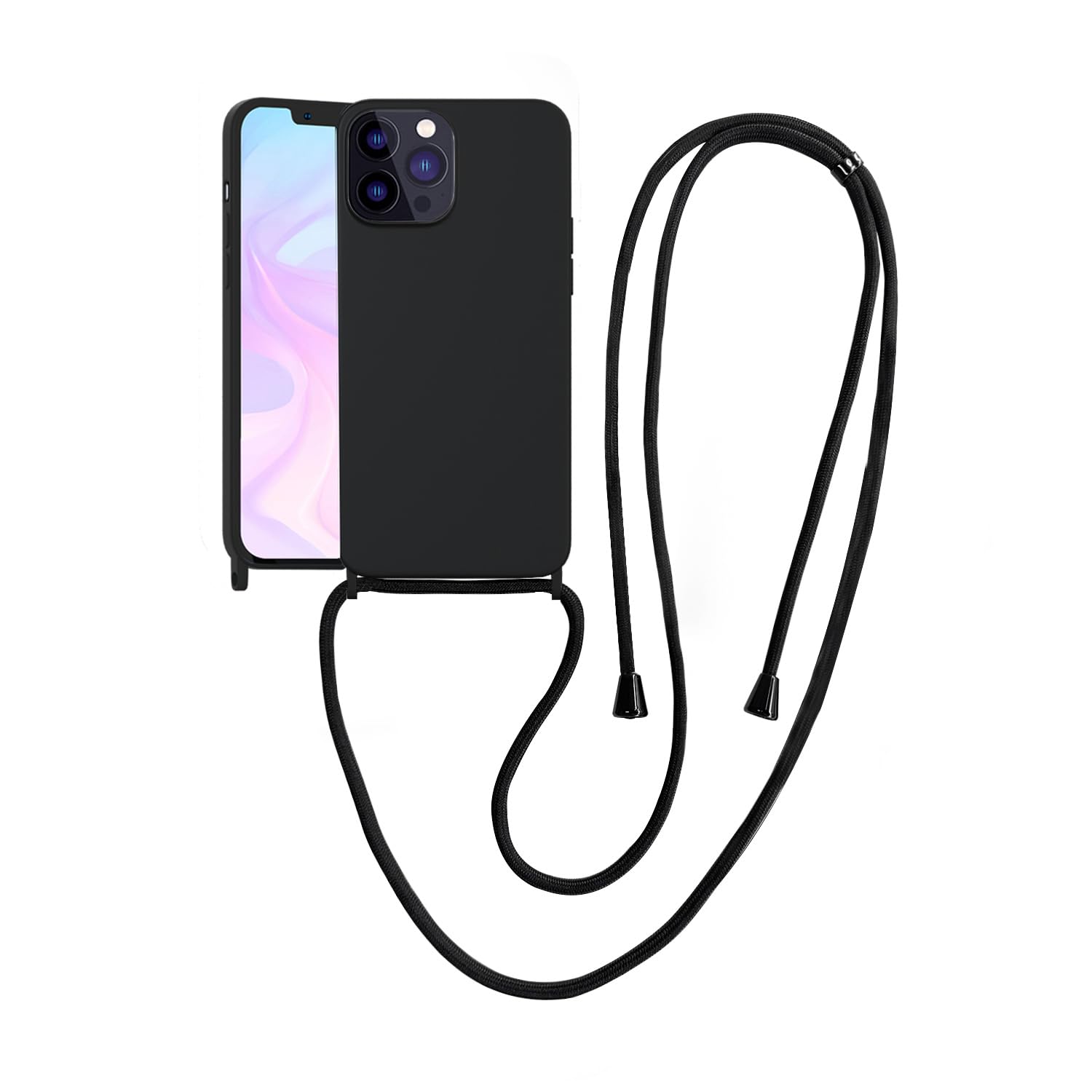Custodia IPhone 15 Pro Max Con Tracolla VooDirop – Silicone Nero, Antishock, A Mani Libere, Cordino Regolabile