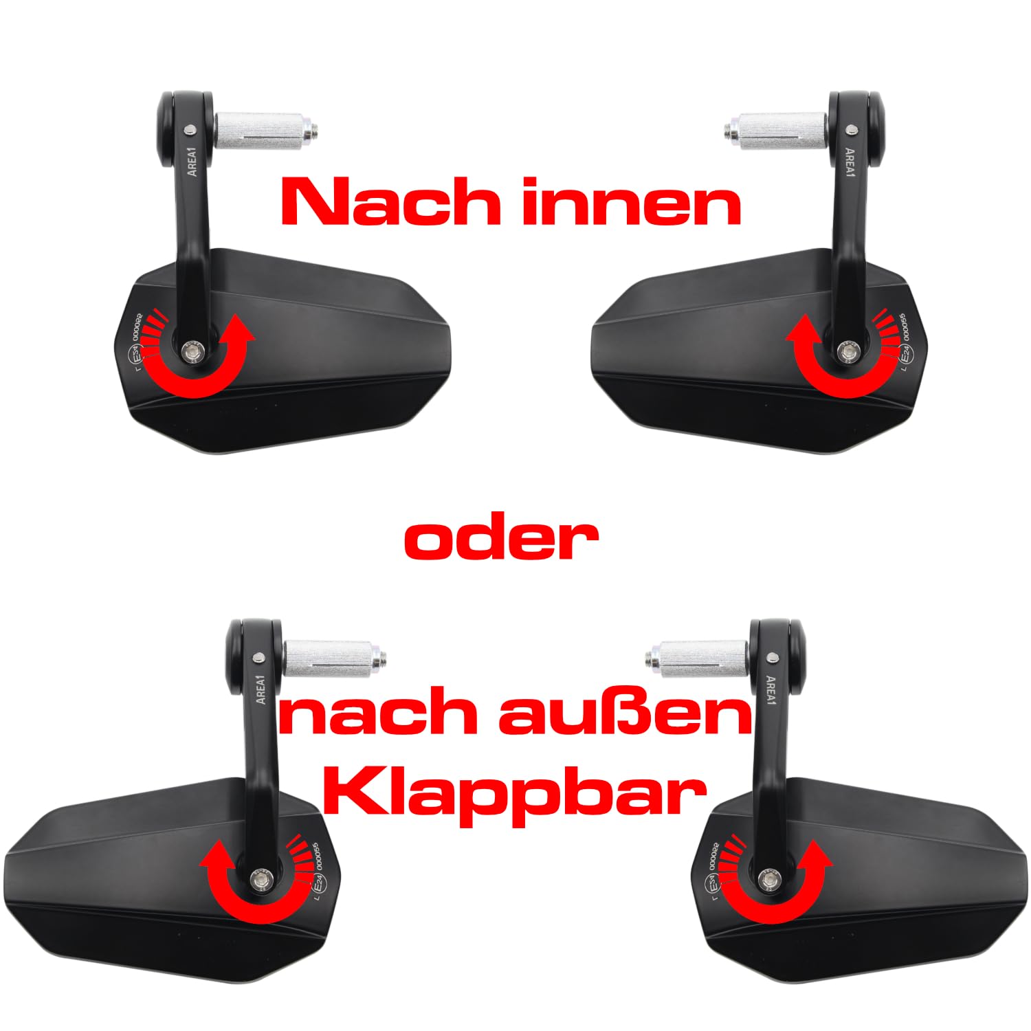 Area1 CNC/Alu Motorrad Lenkerendenspiegel Rückspiegel Set, Egeprüft kompatibel mit z.B. Duke SMC/R MT07 MT09 MT125 Z900 Z650 Z500 Z125 CMX CB Hornet SV650 GSXS GSF Bandit R12 S1000 Tuono RnineT