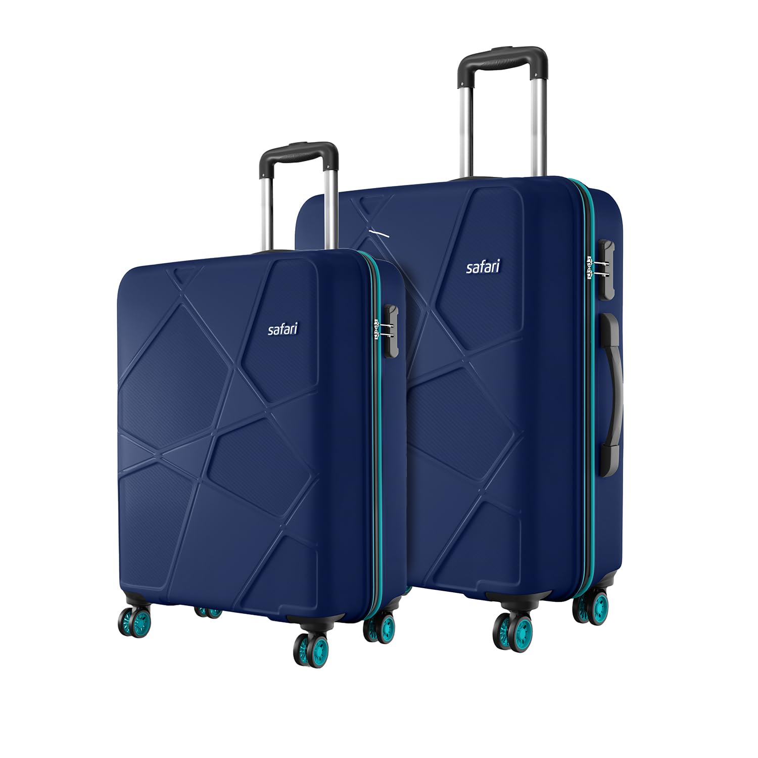 Safari Cabin Pentagon Pro 8 Wheels Spinner Set of 2 (+ Medium) Trolley Bags, Hard Case Polypropylene, 360° Wheeling Luggage for Men & Women, Suitcase for Travel, Trolley Bags for Travel, Navy