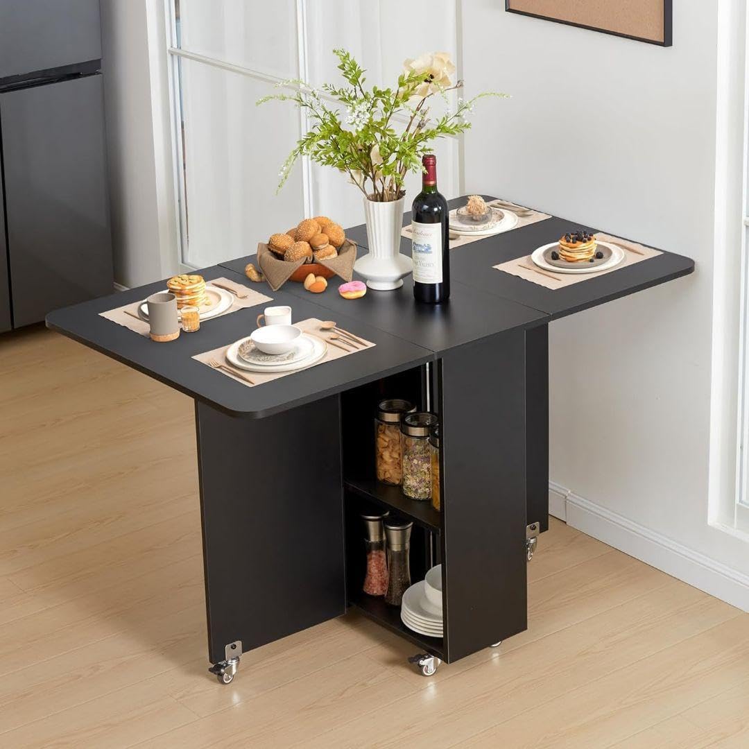拡張 2?4人 ダイニングテーブル 折りたたみ テーブル 収納 ブラック 拡張 2?4人 ダイニングテーブル 折りたたみ テーブル 収納 ブラック