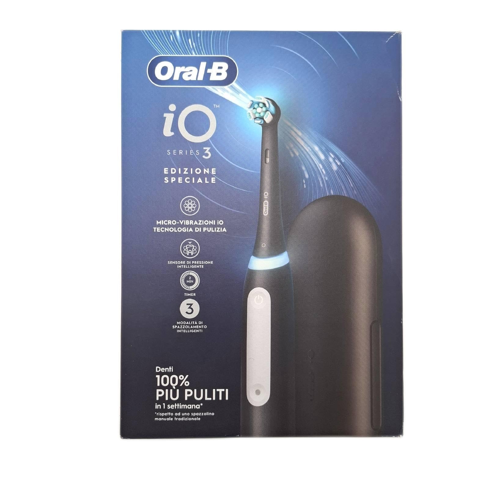Oral-B Wiederaufladbare elektrische Zahnbürste iO 3N Schwarz, 1 Ersatzbürstenkopf, 1 elektrische Zahnbürste Oral B + 1 Zahnfleischzahnpasta & klassischer Pro-Repair Nagellack 75 ml
