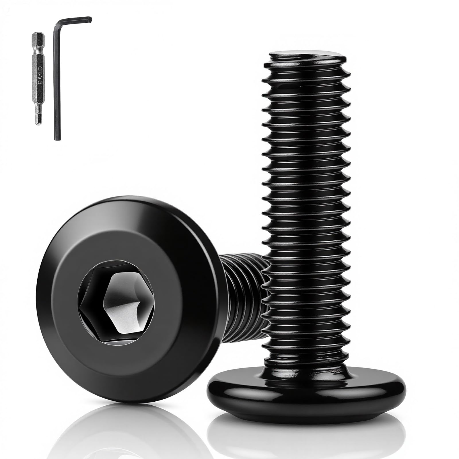 – 20 PCS M8 Bolts Black Flat Head Screws M8x20 Stainless Steel Bolt Fully Thread Furniture Bolts with Hex Wrench and Drill Socket Screws for Woodworking Project