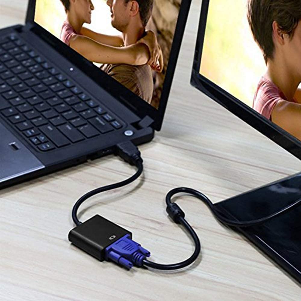 Câble adaptateur HDMI mâle vers VGA femelle 1080p connecteur plaqué or pour PC DVD HDTV noir