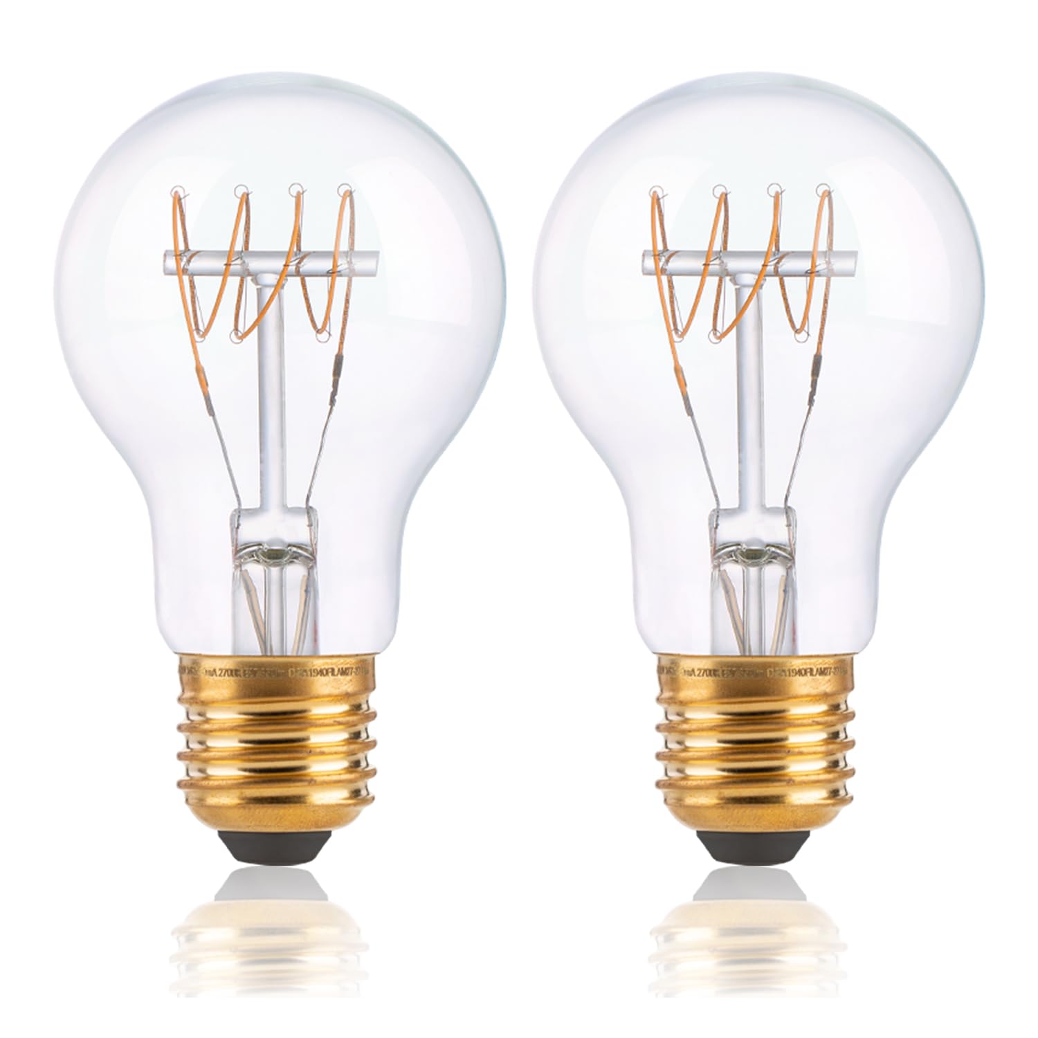 FLSNT Dimmbar E27 LED Warmweiss, A60 LED Spiral Filament Edison Glühbirne Vintage, 4W(Ersetzt 40W), 350LM Deko Glühbirne, 2200K Warmweiß, Klar Glas, 2 Stück