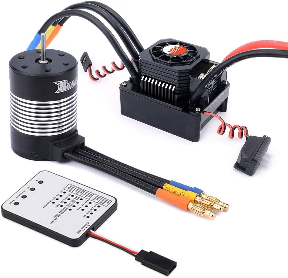 Jrelecs 3650 5900KV Sensorless Brushless Motor 120A Brushless ESC & Program Card Waterproof Motor ESC Combo 3.175mm Shaft for 1/10 RC Car Truck