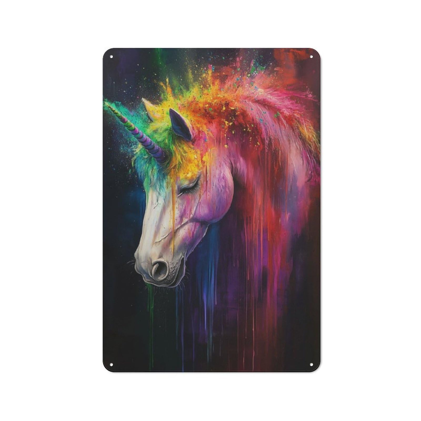 Junmoney Unicorn Colorful Powder For Lounge Or Reading Corner, Rustic Tin Sign 30X20cm, For An Autumn Update To Lounge And Reading Corner