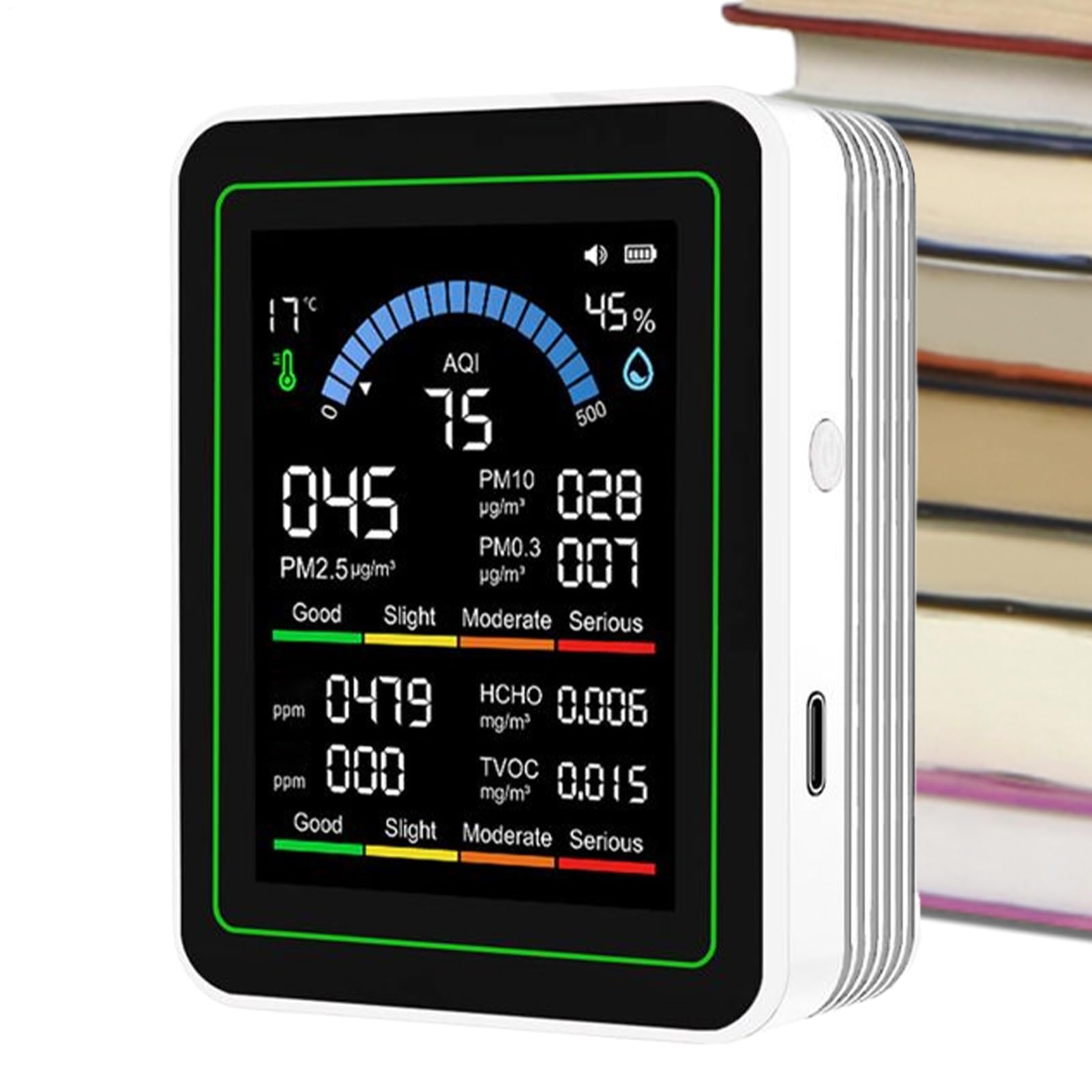 Air Quality Monitor Indoor, Portable Indoor Air Quality Meter Monitor, 10-in-1 Air-Quality Meters Detects PM2.5, HCHO, Testing Device Detection Meter for Home Bedroom House Offices Car