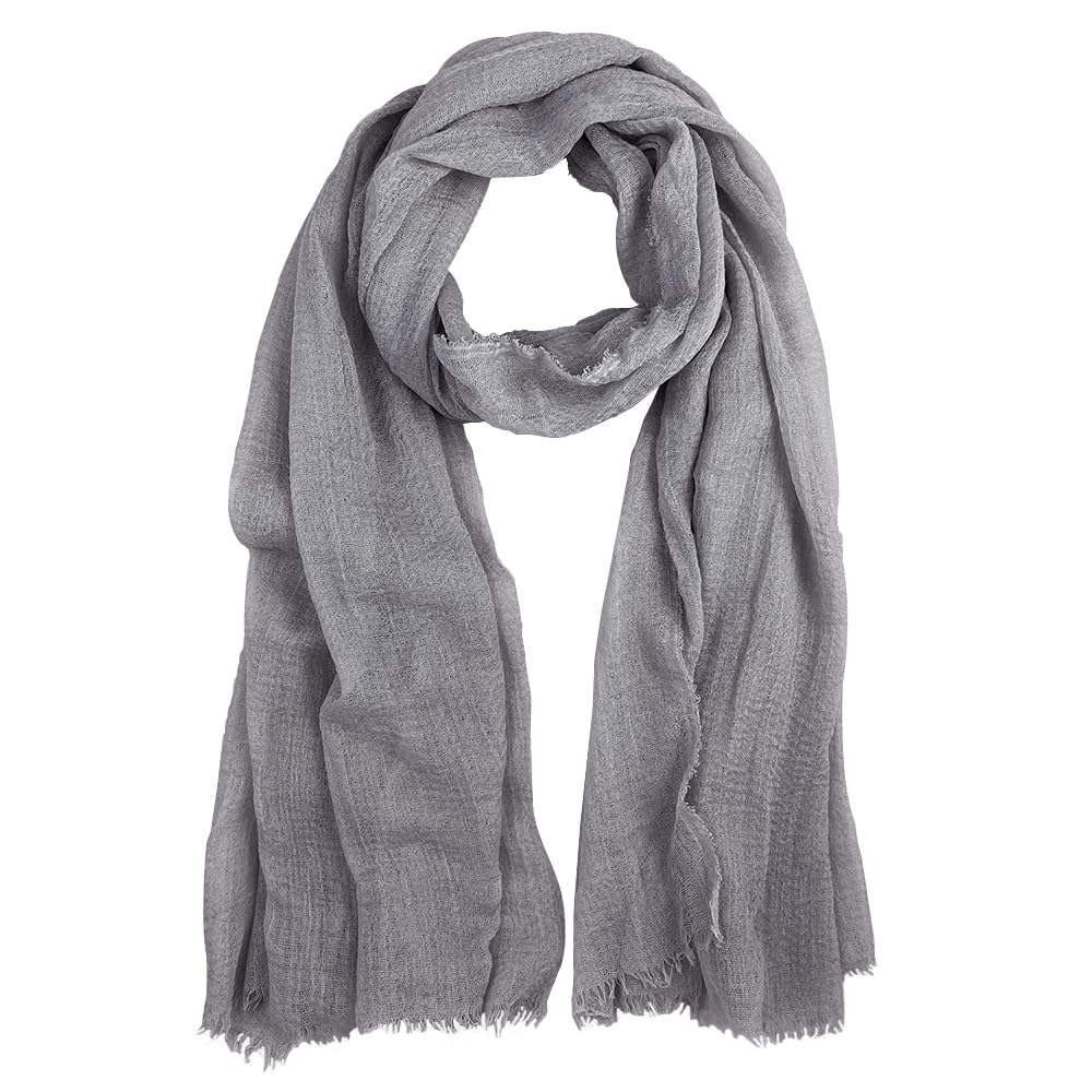 Summer Cotton Blend Crinkle Vintage Soft Scarf with Fringed Edges 35" × 70"