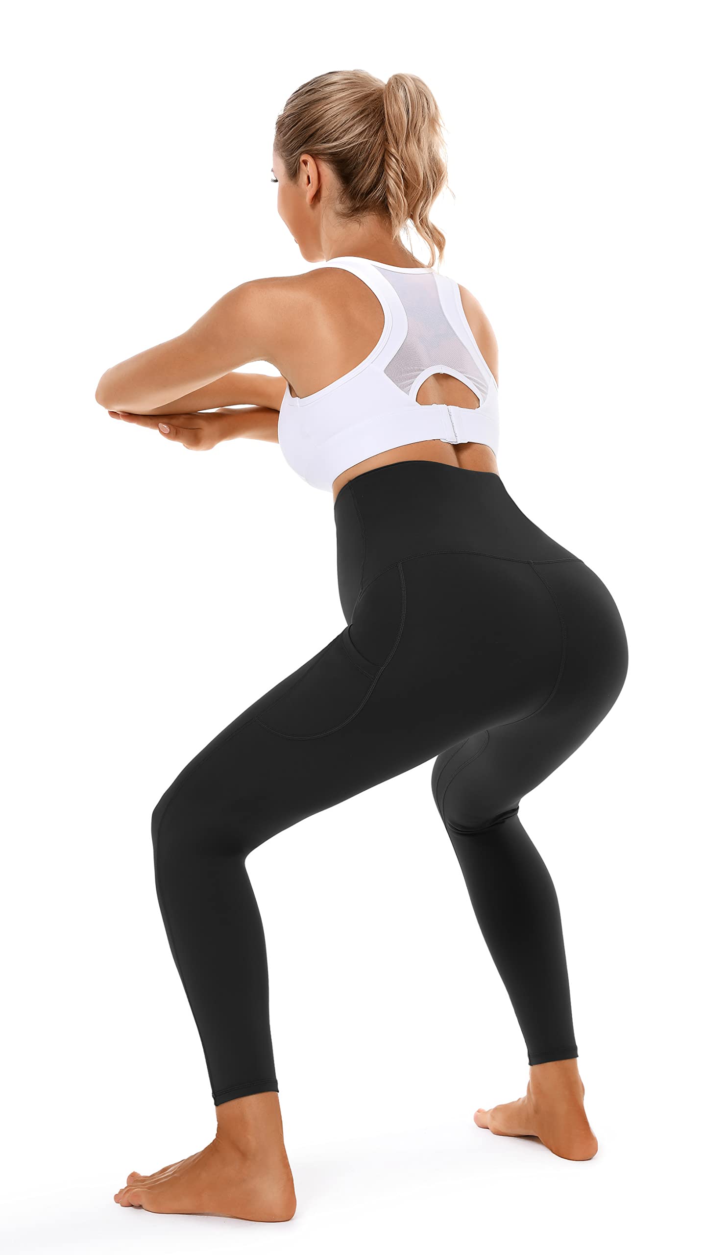 Foucome Legging de maternité doublé en polaire avec poches sur le ventre pour femme - Pantalon de yoga chaud pour l'hiver