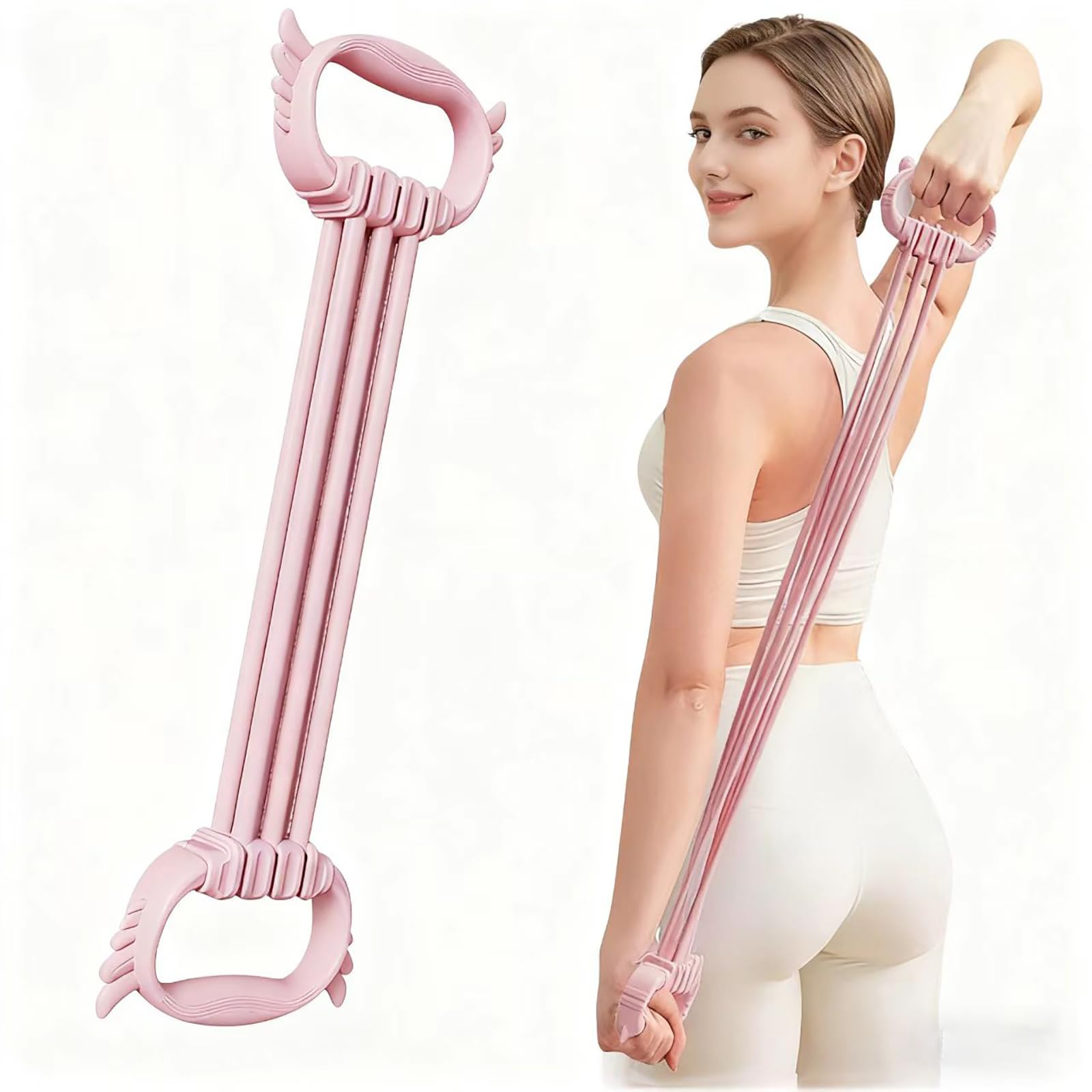 8-Shaped Resistance Bands with Handles,Figure 8 Resistance band with handles Band 6 Level Adjustable Exercise Band for Body Shaping,Arm and Shoulder Stretch Strength Training(Pink)