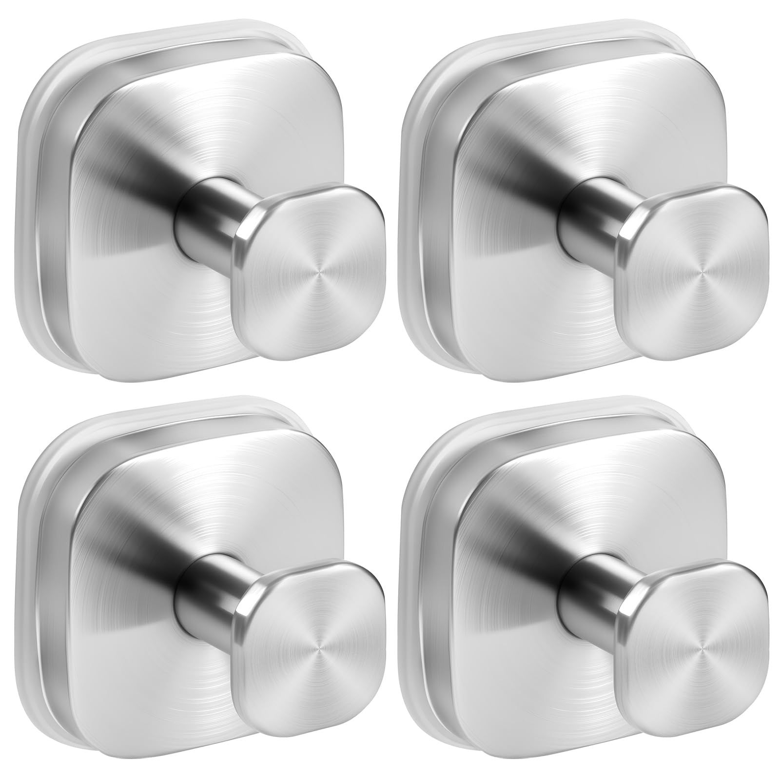 VOSEPO Suction Cup Hooks for Shower, No-Drill Towel Hooks for Bathrooms, Kitchen, Glass Door, Mirror, Tile, Shower Suction Hooks for Hanging Towels, Robe, Loofah, Wreath (Brushed Nickel, 4 Pack)