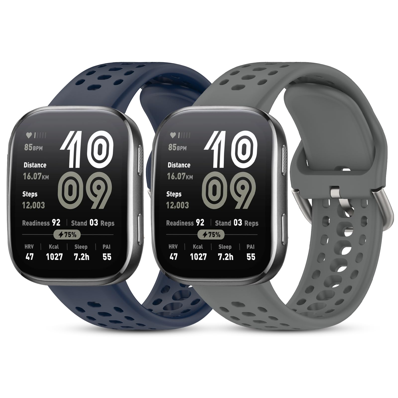 SenMore 2 Piezas 22mm Silicona Correa Compatible con Amazfit Bip Max/Bip 6/Bip 5/Amazfit Cheetah/Amazfit Cheetah Pro/Amazfit Balance, Ajustable Pulseras de Repuesto para Amazfit Bip 6.(No host)