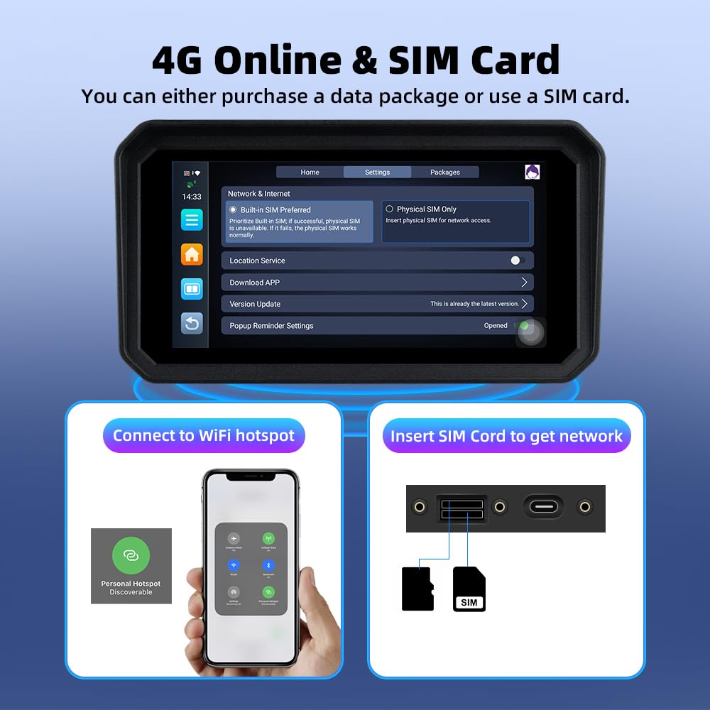 6" Android Moto CarPlay Display, 4G SIM App, Doppia 1080P Dash Cam | TPMS, Navigatore GPS Impermeabile IP67, Download App 4G, Supporto Magnetico, TPMS Pressione Pneumatici & Telecomando Manubrio