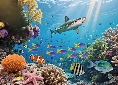 Under The Sea Backdrop 7x5FT, Ocean Backdrop,Ocean Underwater World Fish