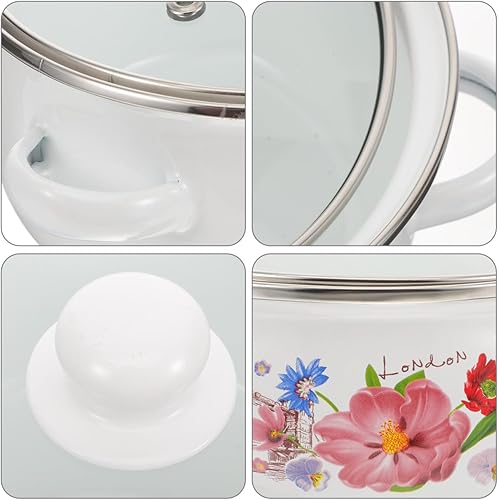 Miniatura 5 de GANAZONO Olla de cocina blanca esmaltada resistente al desgaste, olla de sopa delicada olla de sopa vintage olla de sopa con tapa olla vintage olla