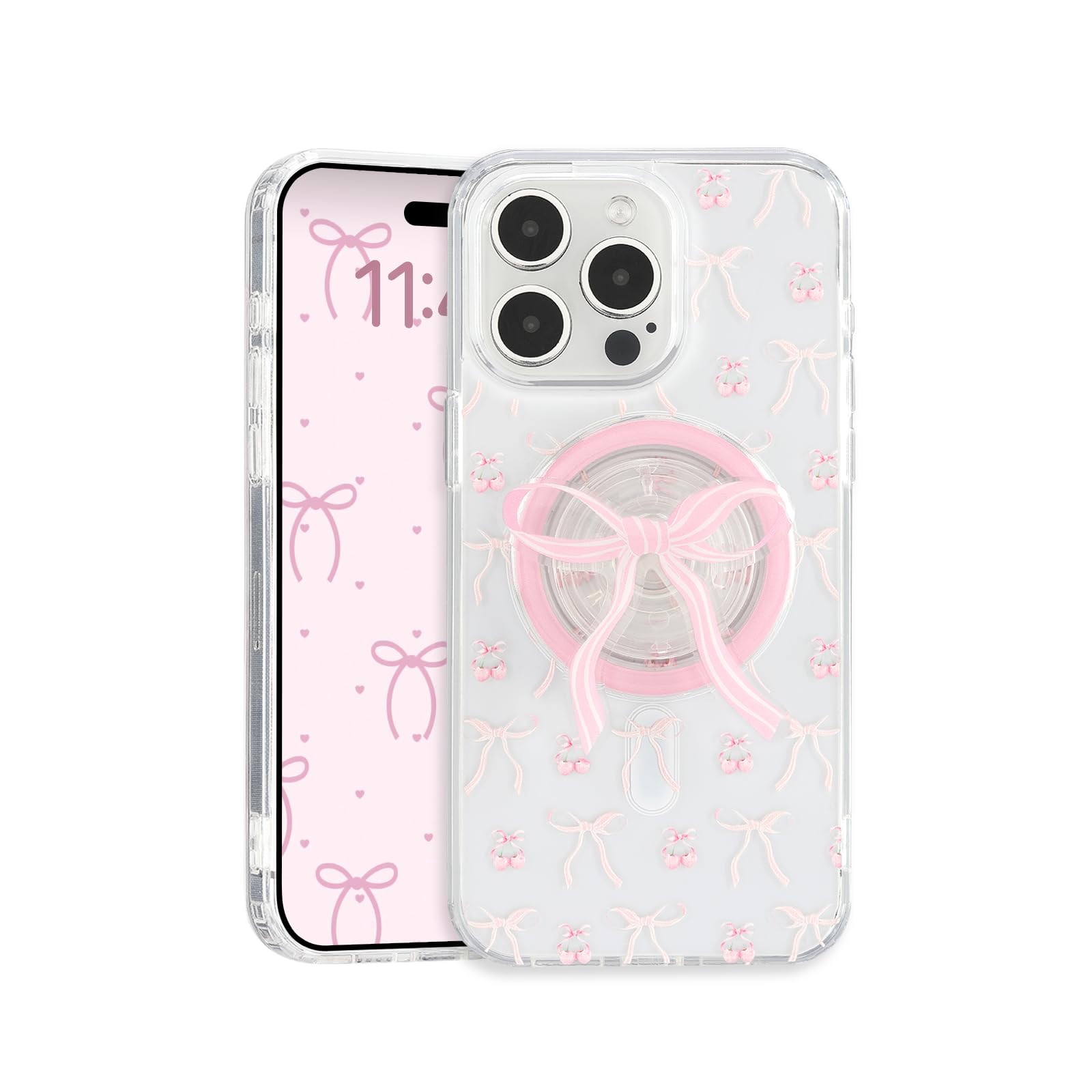 DALIHEBO Magnetic Case for iPhone 12/iPhone 12 Pro, 3D Pink Magnetic Stand Bowknot Phone Case, Cute Pink Clear Bow Aesthetic Design Soft Durable TPU