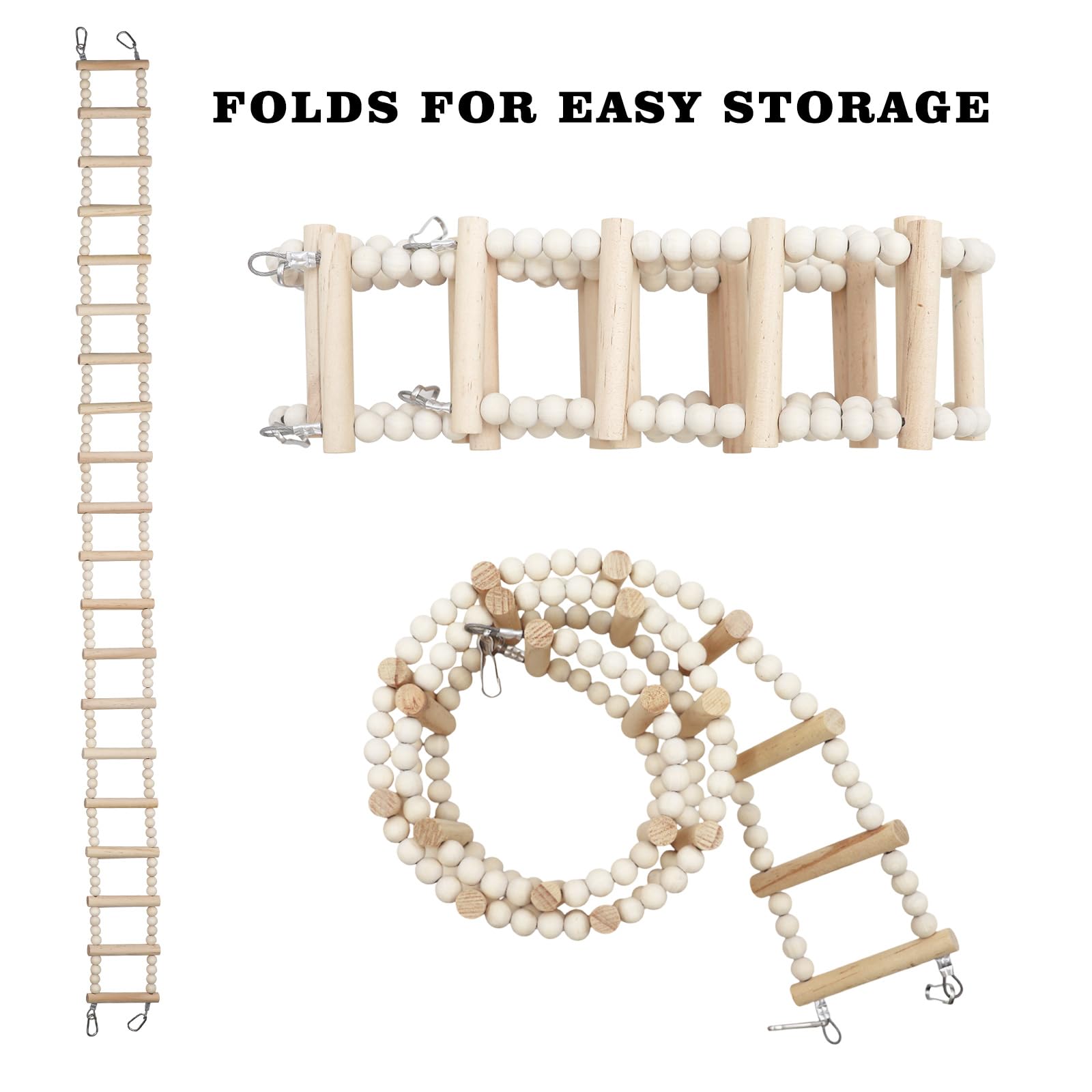 Escalera larga para pájaros con peldaños de madera y cuentas, juguetes de columpio de escalada de periquitos, accesorios de jaula de pájaros, juguetes de puente de escalada de madera para loros, ratas