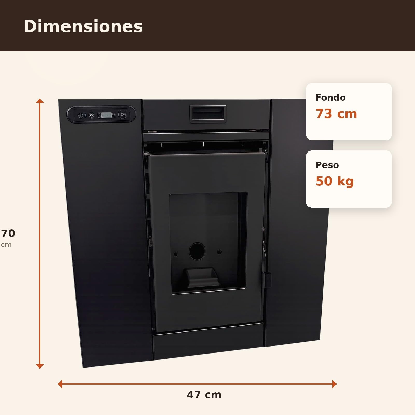 EIDER BIOMASA Insertable de Pellets INSERT 8 – Estufa de Pellets para Chimenea – 7,98 kW – Rendimiento 94% – Tolva 13 kg – Hasta 185 m³ – Programable WiFi