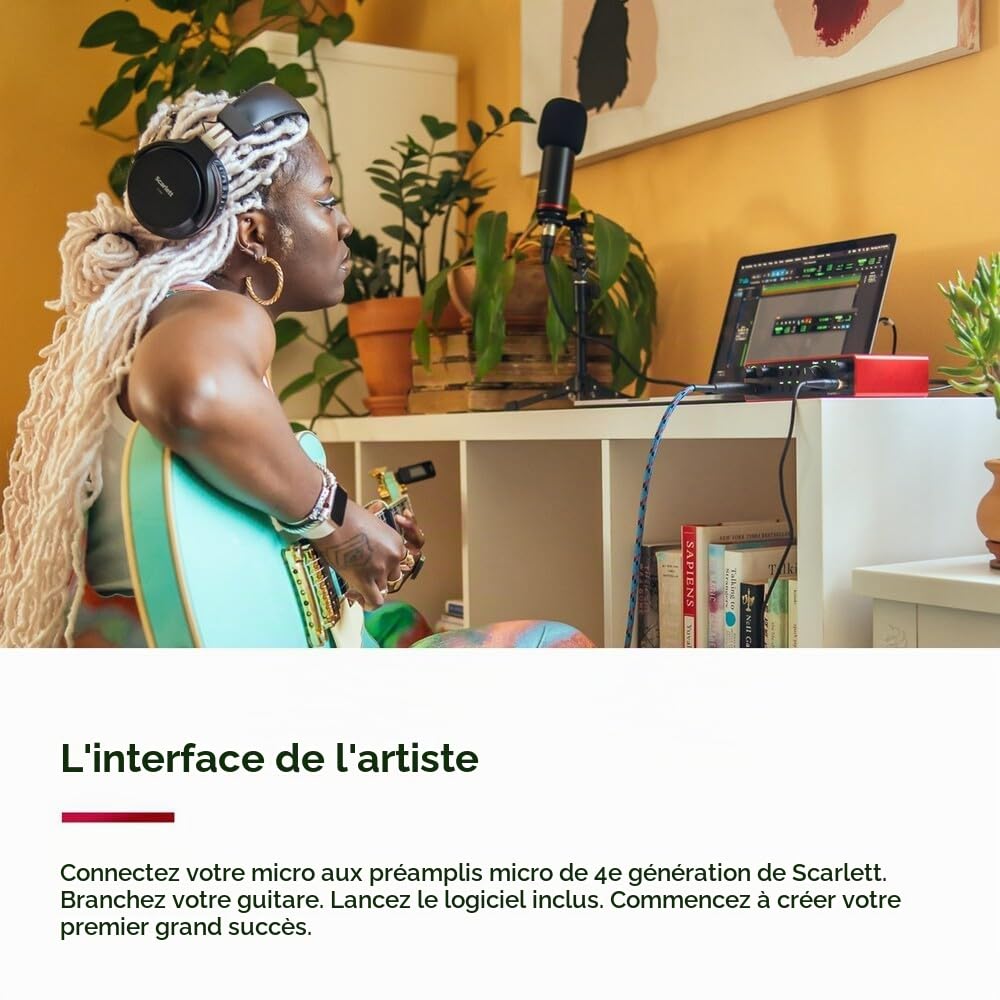 Focusrite Scarlett 2i2 4th Gen, interface audio USB pour enregistrer, composer & RØDE PodMic Microphone dynamique de qualité Broadcast avec support oscillant intégré pour les podcasts, le streaming