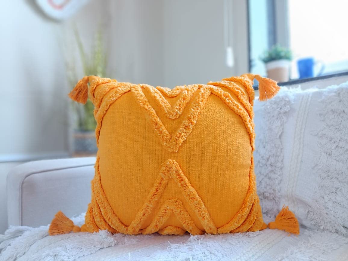 IMPEXART PVT LTD 18X18 Inches Cotton Musterd Yellow Square Handmade Boho Tribal Shaggy Pattern Cushion Cover with Tassel for Décor Sofa Couch Living Room Bed Room Indoor Outdoor (B08PDK1L9W) Amazon Price History, Amazon Price Tracker
