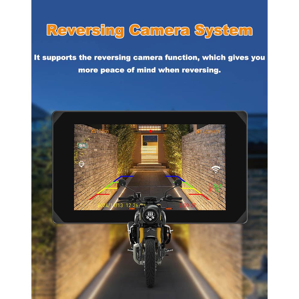 VSYSTO Wireless CarPlay & Android Auto Motorcycle Camera - 5" Touchscreen With 1080P Front/Rear Cameras & GPS