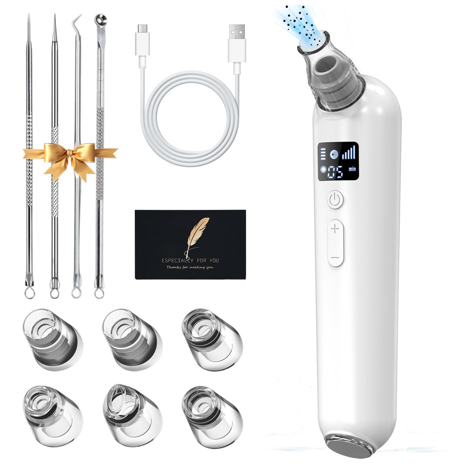 UCAMP Succionador de Puntos Negros, Limpiador Facial Eléctrico con 5 Modos 6 Puntas y Aplicación de Calor, Extractor de Puntos Negros para Todo Tipo de Piel(con Extractores de Acné Kit)