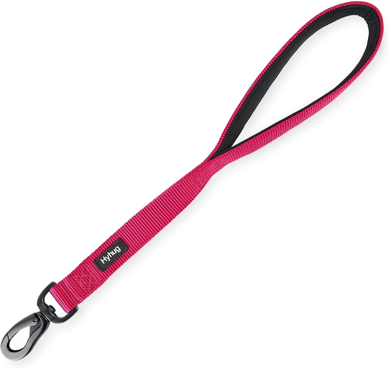 Hyhug Design Traffic Durable Nylon Short Lead with Soft Padded Neoprene Lined Handle for Medium Large Giant Boy and Girl Dogs -Walking, Professional Training(18 Inch Long, Rose Red)