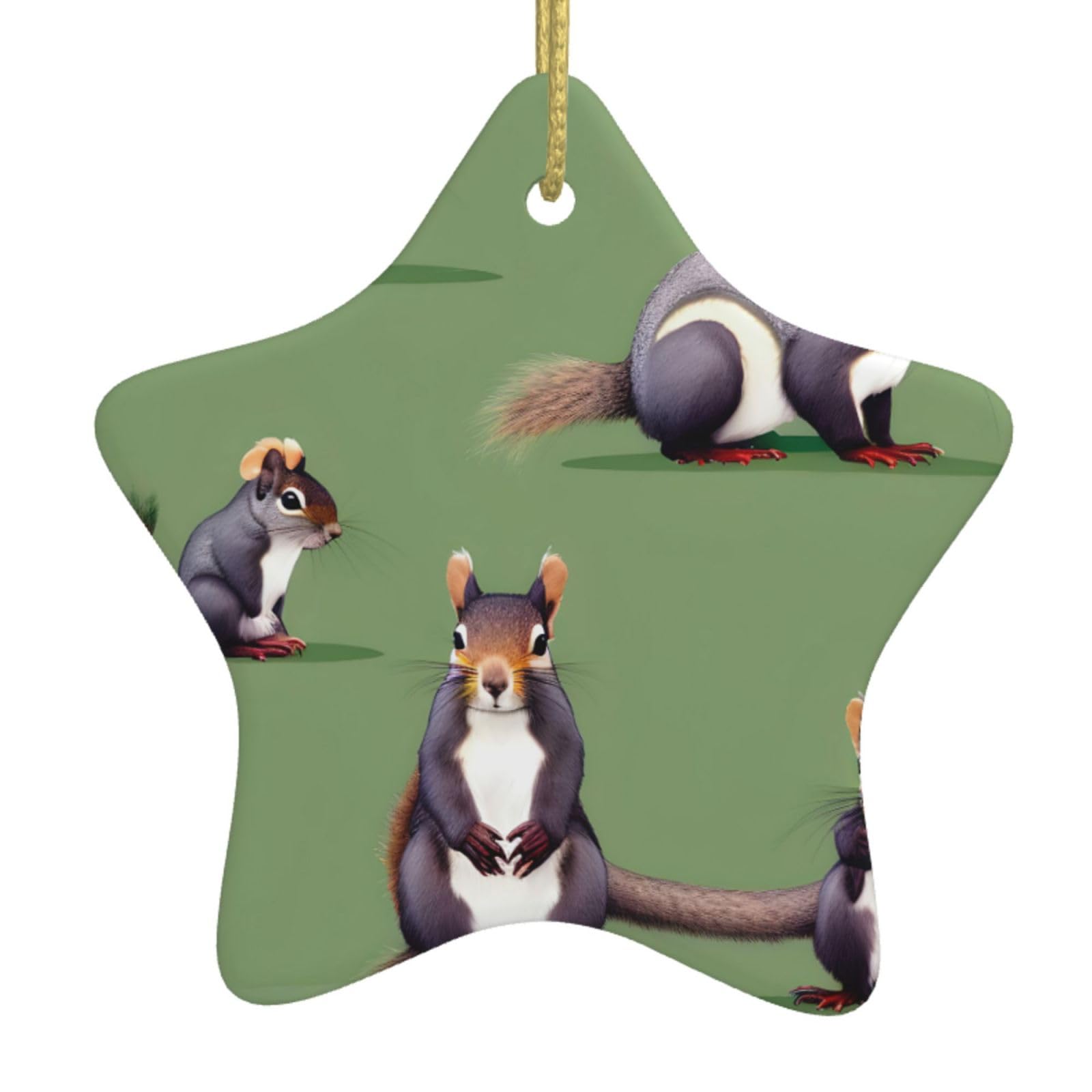 Red Squirrel Print Christmas Ornaments, Ceramic Hanging Ornament, Round Shape Decorations