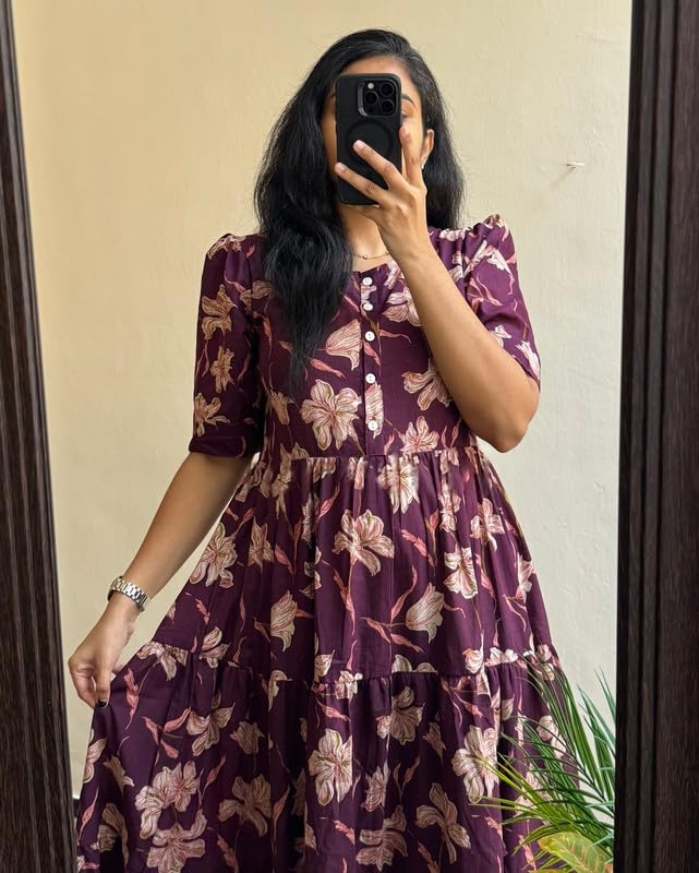 Image of Floral Midi Dress for Women - Summer Boho Dress, Lightweight & Breathable, Elegant Floral Print, Casual & Vacation Outfit, Comfortable Flowy Dress for Women