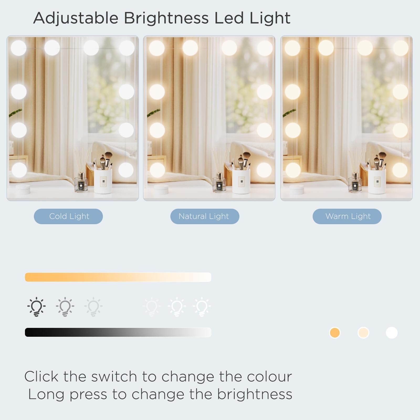 Tocador Blanco, Tocador con Espejo y Taburete, 10 Luces LED, Estilo Moderno, Mesa de Maquillaje con Estantes Abiertos y 4 Cajones, para Dormitorio, Salón, 135x80x36 cm