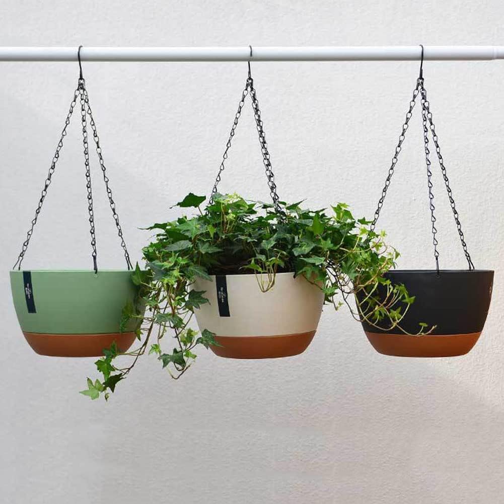 2 Pack Hanging Planters, 9.5 Inch Plastic Hanging Flower Pot Plant Basket with Drainage Holes, Self-Watering Hanging Flower Plant Pots with Removable Tray for Indoor Outdoor Plants
