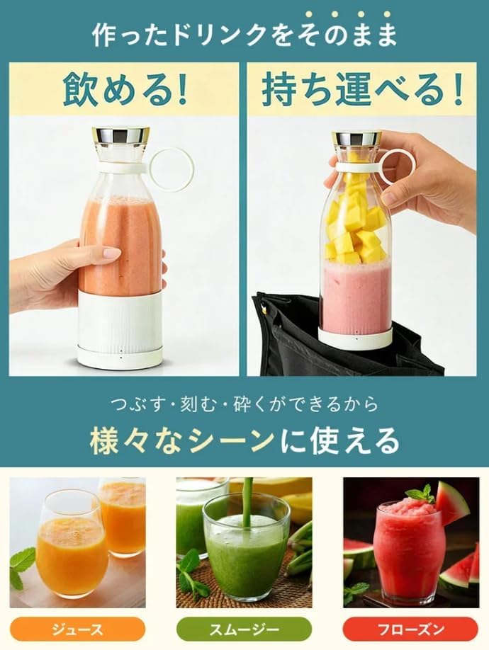Amazon | ミキサー スムージー 小型 ジューサー 400ML【一体型で洗い物