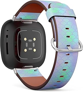 CJBROES Replacement Leather Watch Band, Compatible with Fitbit Versa 3 and Fitbit Sense of Wristband Bracelet Accessory - Lily Fish Scale