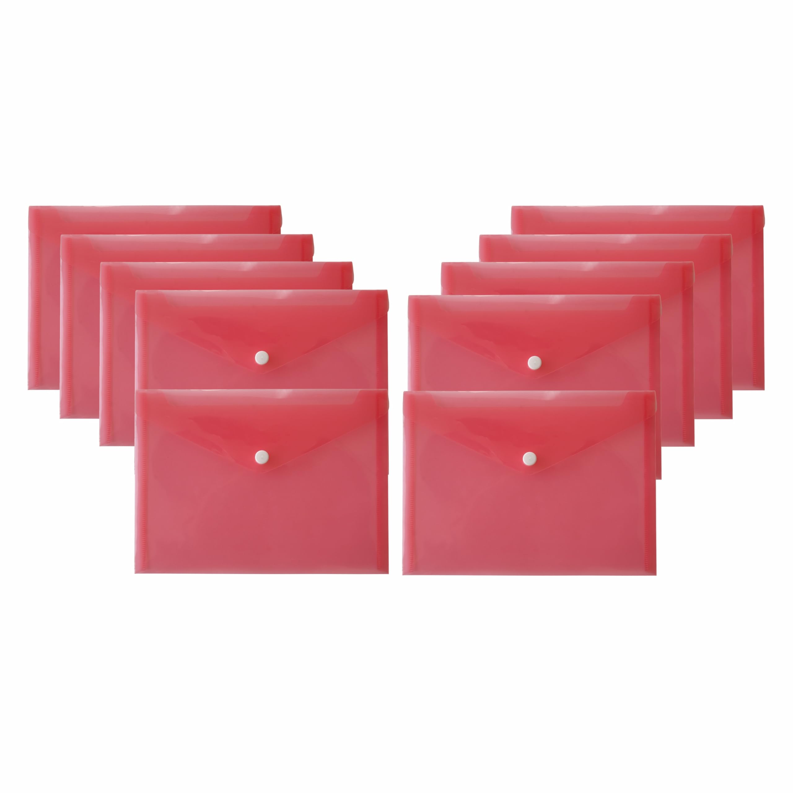 TRG Pack of 30 Document Wallets with Secure Snap Button Closure, Durable Waterproof PP Plastic Folder, Translucent Document Folders Popper Wallet Envelope Wallets - (Red, A5)