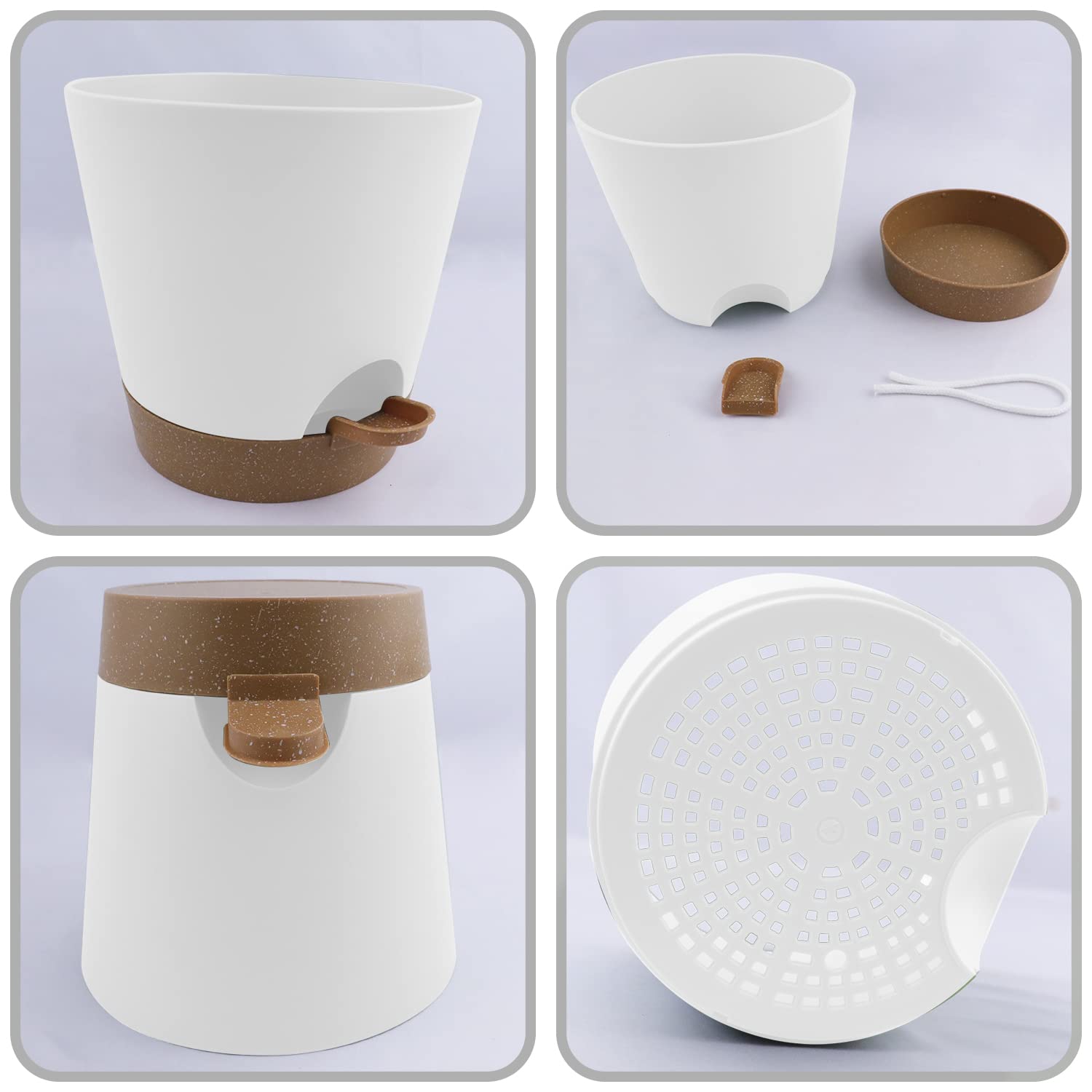 Vaso per piante in plastica con sistema di irrigazione, set di 6 fioriere autoirriganti con piattino, rotondo per piante da giardino da interni e balconi (20,3 cm bianco)