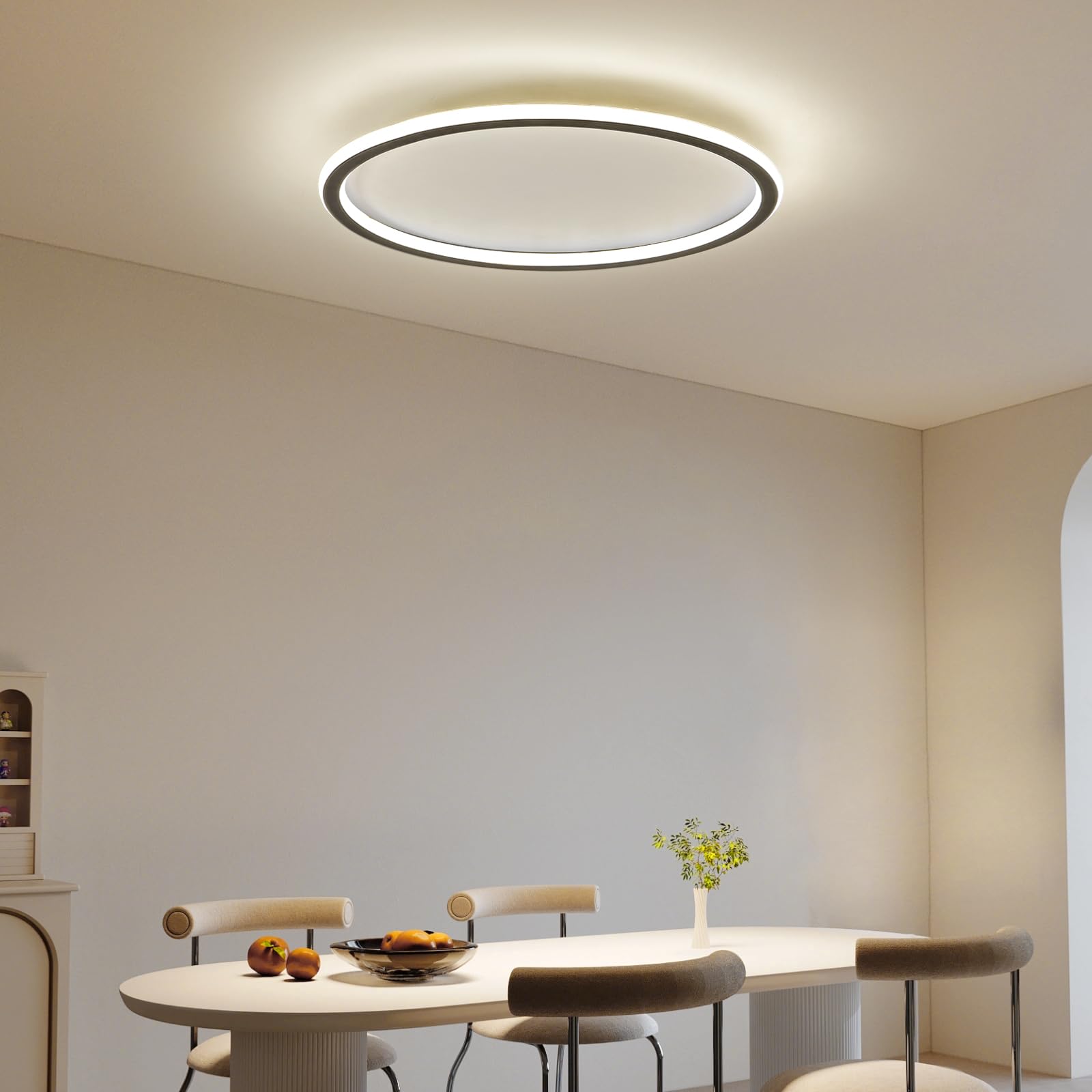 Mikeru LED Deckenleuchte 40 cm Rund ⌀ - Moderne dimmbare Deckenlampe mit Fernbedienung (3000K-6000K) - Schwarz Acryl für Wohnzimmer, Schlafzimmer, Küche, Esszimmer - Energieeffiziente LED Beleuchtung