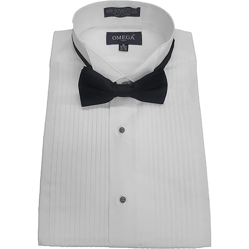 OmegaTux Mens Formal Wing Collar Tuxedo Shirt, 1/4" Pleat